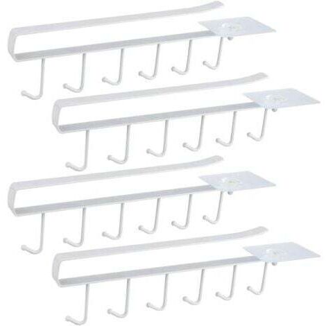 Blanc Lot de 4 Armoire Insert Porte-Tasses Porte-gobelet pour 6 Tasses Crochets de rangement pour Tasses Rangement Crochets pour Ustensiles de Cuisin