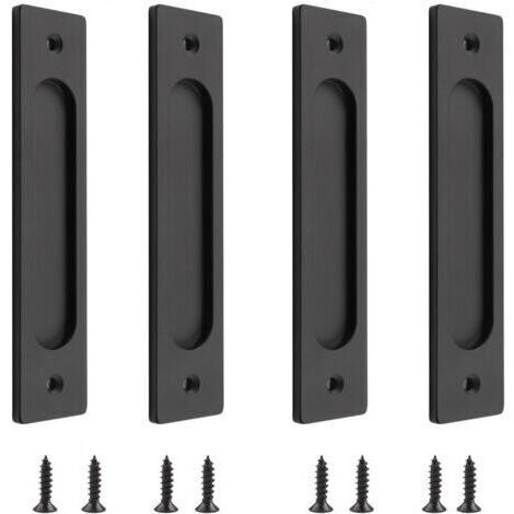 Lot de 4 poignées de porte coulissante rectangulaires encastrées en alliage d'aluminium avec vis de montage pour porte coulissante Noir mat (1/5)