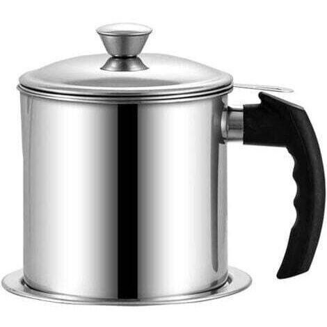 Récipient de graisse de bacon noir avec filtre, revêtement noir Récipient de stockage d’huile de graisse de cuisson avec couvercle