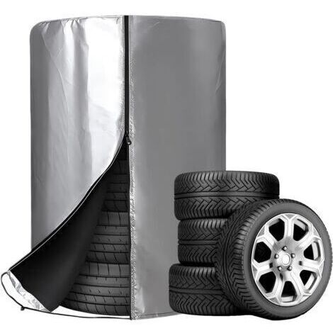 Housses Pneus Auto Universelle Housse Pneu Etanche A l'eau Pneus Housse Stockage Anti Poussière Couverture de Sac de Pneu Fermetures Eclair 420D Oxford Argenté pour 4 Pneus (85 120cm)
