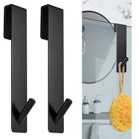 Crochets de porte de douche 2 pièces (17.8CM-noir)-crochets à serviettes sans perçage-crochets de douche, crochets de porte de douche en verre sans cadre