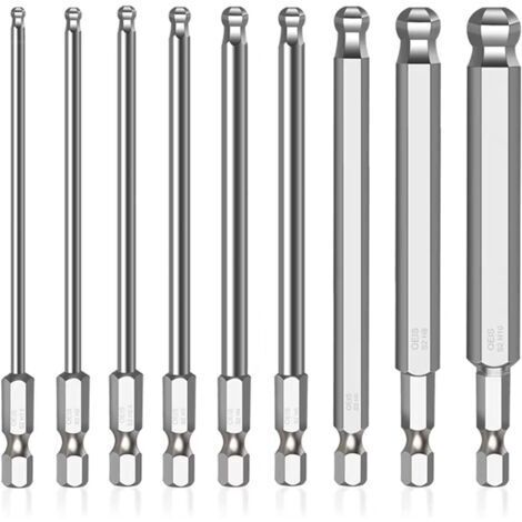 9 pièces 1/4 pouce Hex Embout Visseuse Aimanté, (Taille: H1,5/2/2,5/3/4/5/6/8/10mm) 100mm Embout Visseuse Long Aimanté pour les Tournevis Manuel les (1/5)
