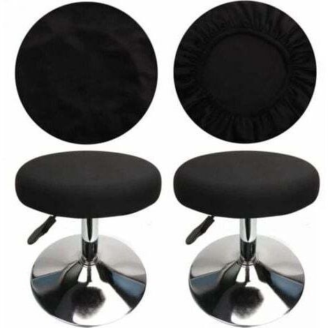 (4 Pièces Noir)Housse Tabouret Rond Housse Tabouret de Bar, Tissu de Luxe, Diamètre 30-36cm, Extensible, Infroissable, Lavable et Anti-Poussière