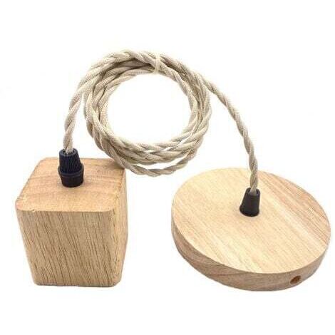 Douille de Suspension Support de Lampe Cordon Électrique et Monture de Plafonnier pour Bricolage de Luminaire en Bois avec Fil de 100cm Adapté, CarrÉ