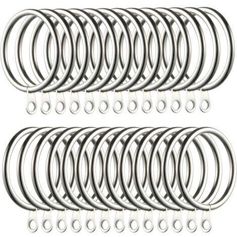 60pcs Anneaux de Rideau, Anneaux de Rideau en métal Crochets Suspendus pour Tringles à Rideaux Anneaux de Suspension de Rideau de 38mm (Argent)
