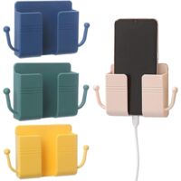 AGE 4pcs Wall Mounted Storage Box, Wall Mounted Remote Control Storage Box with 2 Hooks for Remote Control, Phone