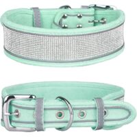 RGE Collier pour chien réfléchissant moyen grand chien paillettes en daim avec strass, cravate pour animaux de compagnie et numéros de téléphone portable anti-perte (vert)