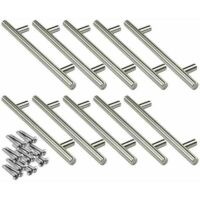 Lot de 10 poignées en T en acier inoxydable de 160 mm pour portes d'armoires de cuisine, diamètre 12 mm, avec vis.