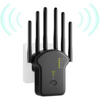 BARKBUSTERS Répéteur WiFi, Amplificateur WiFi, Repeteur WiFi Puissant 1200Mbps Double Bande 5GHz & 2.4GHz, WiFi Booster, WiFi Extender avec 6 Antennes, LAN/WAN Ports, Mode Répéteur/Routeur/AP