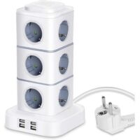 BARKBUSTERS Tour Multiprise, 12 Prises Multiprise Electrique (2500W / 10A) avec 4 Ports USB, Multi Prises électriques Parafoudre Multiprise Verticale pour Maison Bureau, Rallonge 3M