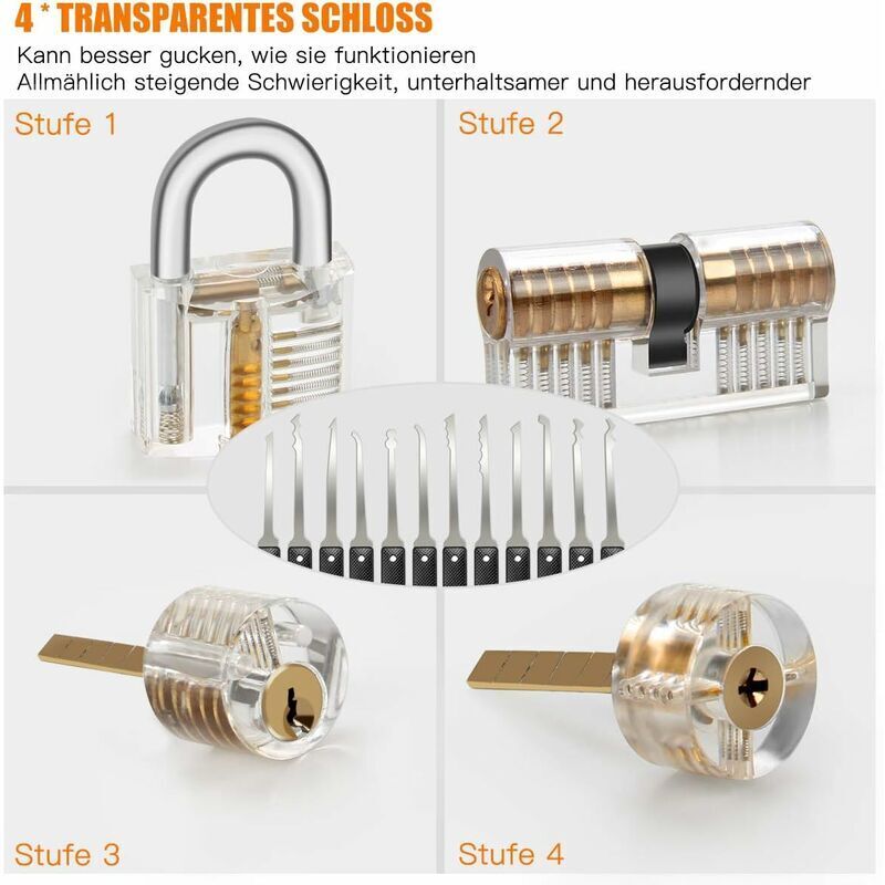 Kit Crochetage Serrure 20 pièces - 1 cadenas transparent