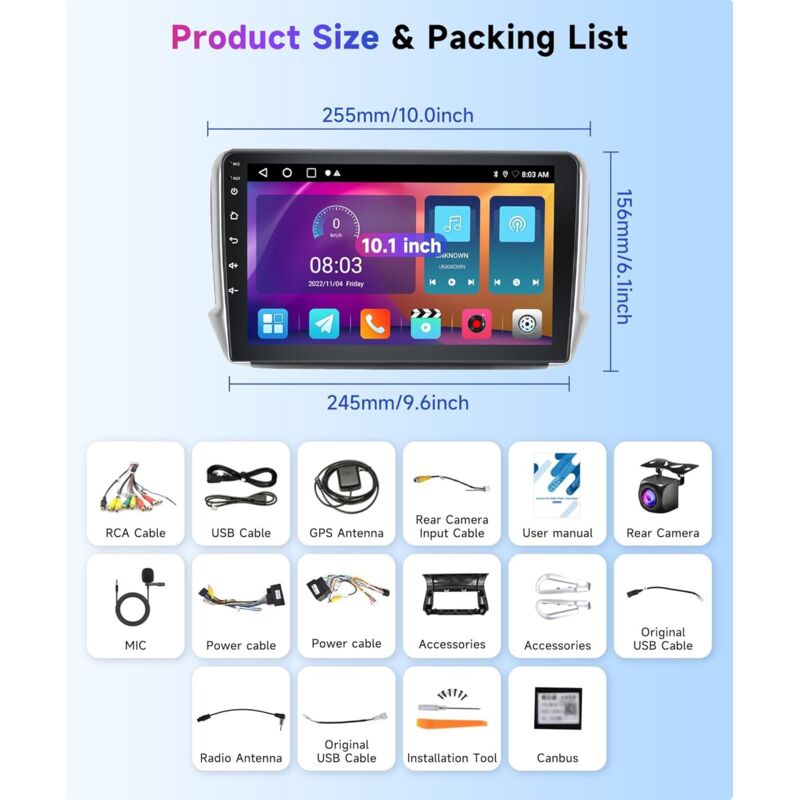 2 64 Go] Autoradio Android 15 pour Peugeot 208/2008 2012-2018 avec Carplay sans fil écran tactile 10,1 pouces avec WiFi, GPS - Auto