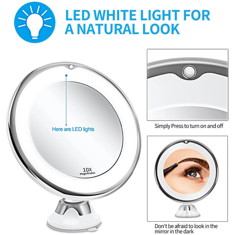 Miroir Grossissant 30X Avec Ventouses - Diamètre 15 Cm, Support Réglable 360° - Pour Maquillage, Soins, Voyage