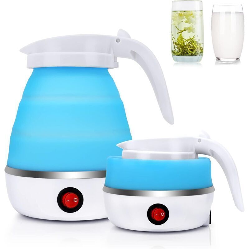 Bouilloire portable de Camping 600ML, EUBSWA Bouilloire pliable, Mini bouilloire électrique en silicone pour le camping, le voyage, l'extérieur (Bleu