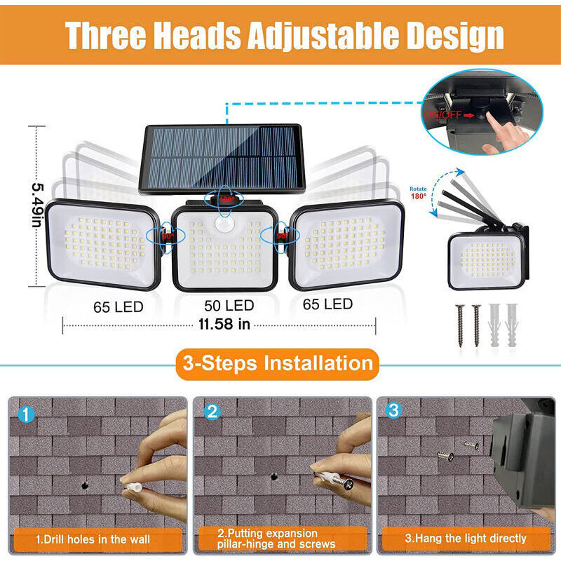 Lot De 2 Lampes Solaires Extérieures 202 LED – Détecteur Mouvement 3 Modes, IP65 Étanche, Éclairage Jardin Patio Garage