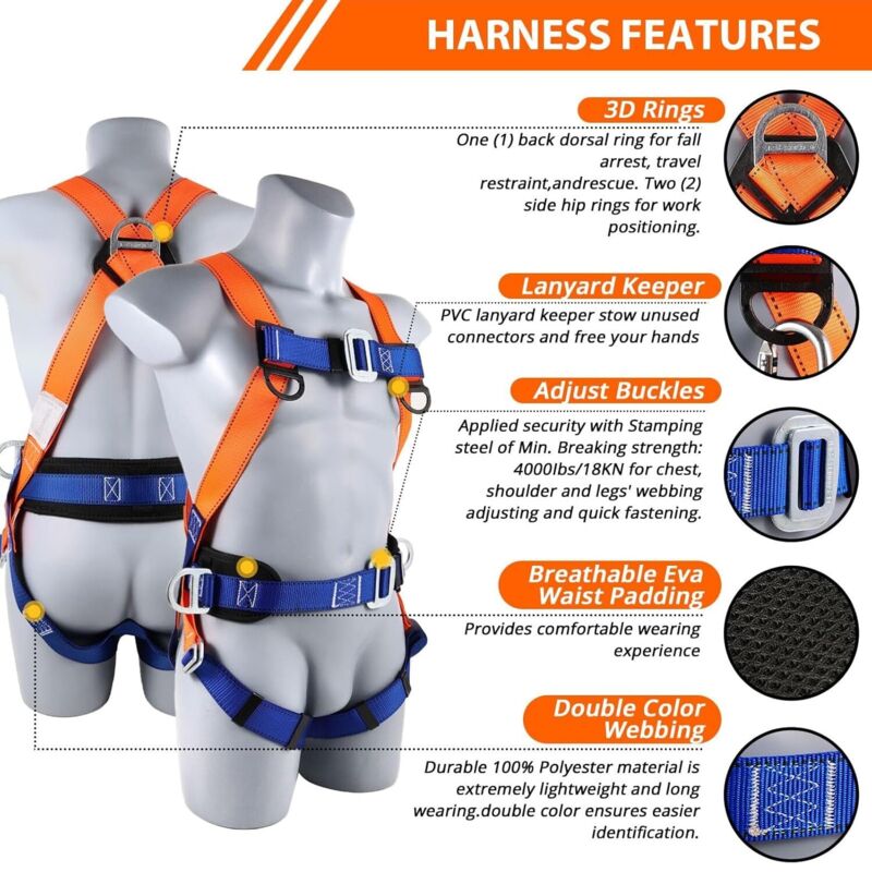 Kit de protection anti-chute avec harnais, 5 points de sécurité Kit de protection anti-chute avec harnais, 5 points de sécurité