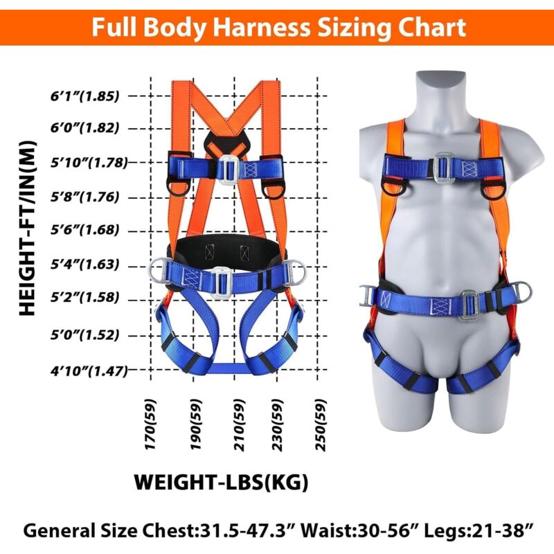 Harnais De Sécurité 5 Points Avec Longe Absorption Chocs - Kit Anti-Chute Construction