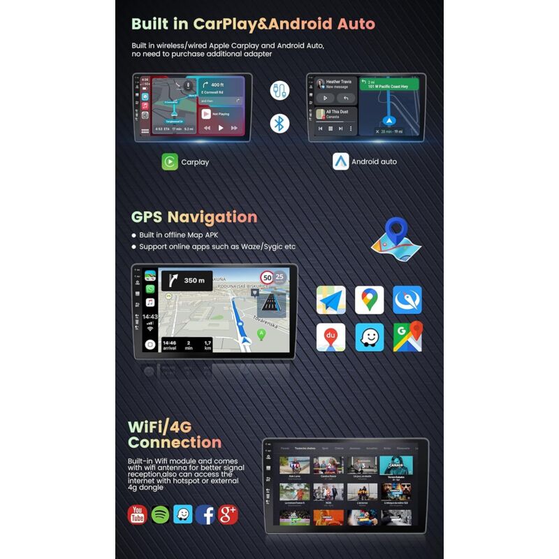 CAMECHO Radio 1 DIN Carplay Écran IPS 5.9" - Bluetooth Android Auto Mirror Link FM USB