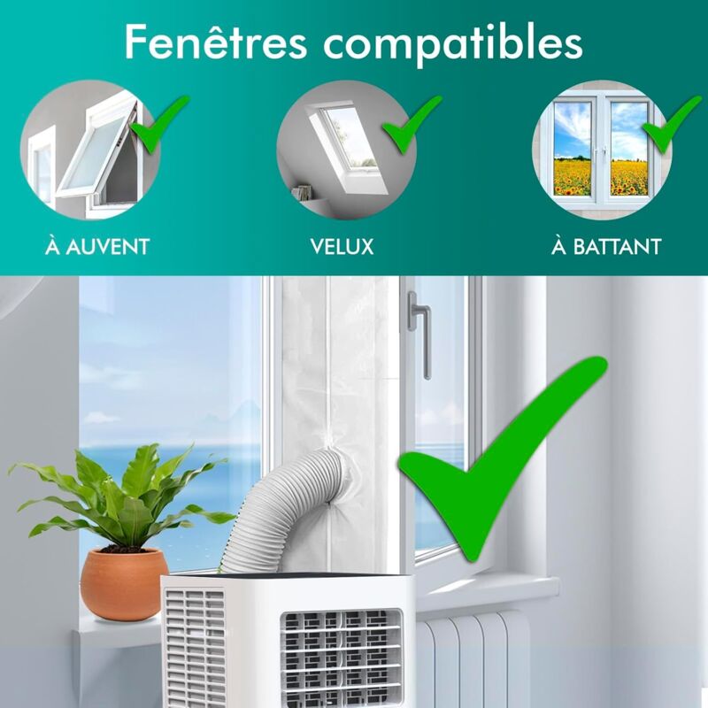 Flintronic Kit Étanchéité Fenêtre Climatiseur Mobile 500 Cm – Joint Anti-Moustiques Universel Pour Clim Portative Et Sèche-Linge