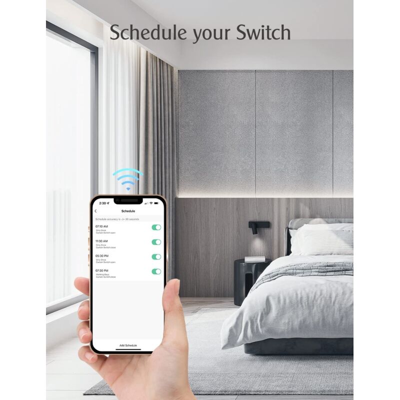 LoraTap Interrupteur Volet Roulant Connecté WiFi 4x – Compatible Alexa Google Home, Minuterie, Ouverture Partielle Réglable, Commande Vocale Tactile