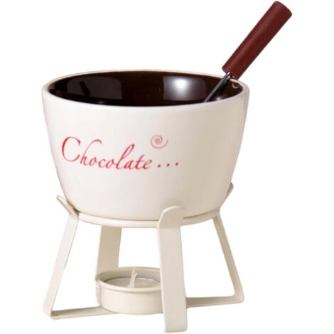 Tasses à fondue – Mini ensemble en céramique avec fourchette Tasses à fondre le chocolat, pour Noël, fête d'anniversaire, camping, pique-nique, maison, dessert au beurre, au fromage et caramel - Blan (1/5)