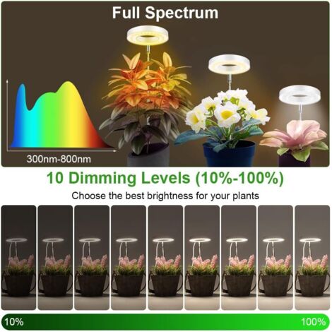 Lot De 2 Lampes De Croissance LED Pour Plantes POWZOO - Spectre Complet, Minuterie & Hauteur Réglable