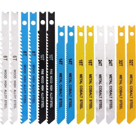 Lame de scie sauteuse 14 pièces – Pour bois, plastique et métal – Dents 6T à 32T pour coupes précises – Compatible avec scies standards