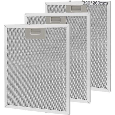 Lot de 3 filtres à graisse métalliques 320 x 260 mm - aluminium - anti-graisse - lavables, en maille, accessoire pour hottes aspirantes