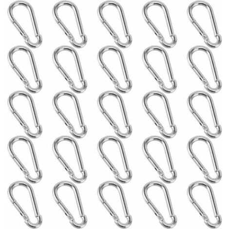 Lot de 25 mousquetons 40 x 4 mm – Charge maximale 110 lb – Conception légère et compacte – Pour sacs à dos, camping et pêche