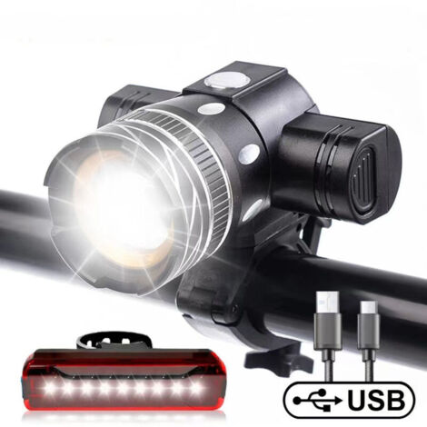 Lampe de vélo LED rechargeable 5000 lumens – Étanchéité IPX6 – Autonomie jusqu'à 20 heures – Modes haut/bas/clignotant – Support de guidon inclus