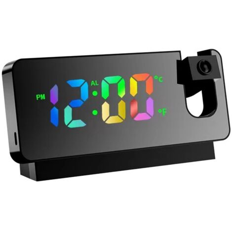 Réveil lumineux LED 7,8 pouces – Projection réglable 180° – Couleurs dégradées – Modes horloge, date, température – Facile à installer (1/5)