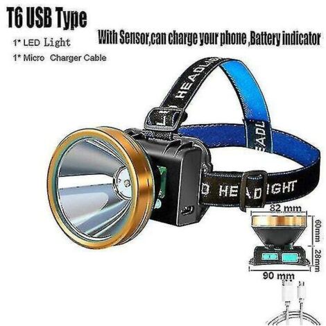 Lampe Frontale LED 12000 Lumens - USB, étanche, 2 Piles 18650 - Modèle Z9S9