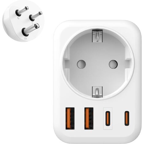 Adaptateur Prise Afrique du Sud, 5 en 1 Adaptateur Voyage France vers Afrique du Sud avec 1 AC & 2 USB-C & 2 USB-A Adaptateur Type M des Voyages en Afrique du Sud, Namibie, Mozambique et Plus
