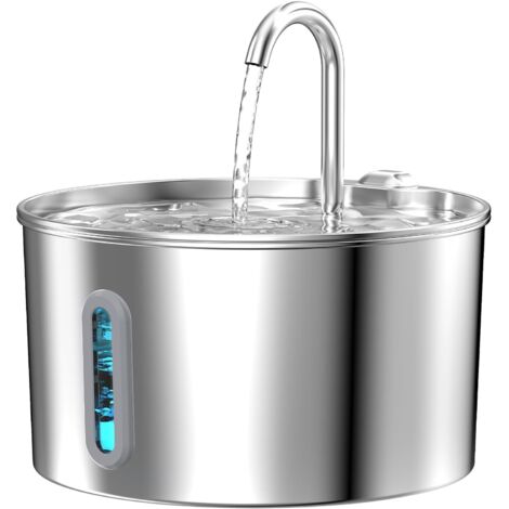 Fontaine à eau pour chat en acier inoxydable – 2,2L avec fenêtre de niveau d'eau – Pompe ultra silencieuse < 25 dB – Filtration quadruple