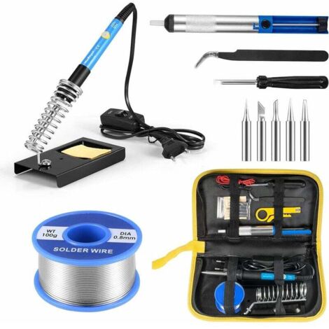 INHHUB Kit de soudure pour fer à souder 60 W 220 V, pompe à dessouder à température réglable, support de fil avec 5 têtes de soudure, pince à épiler, pompe à dessouder antistatique, etc.