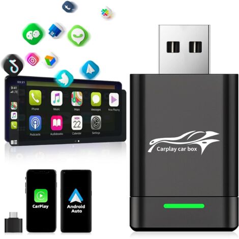 Carplay sans Fil & Adaptateur Android Auto sans Fil, 2 en 1 Dongle Carplay sans Fil Convertir CarPlay Filaire en sans Fil, 5G WiFi,Plug & Play,Dongle Car Play pour iOS 10+ & Android 11+ Stable Control