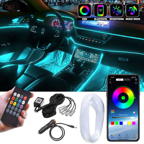 Bande lumineuse LED 8m pour intérieur de voiture – Alimentation USB 12V – Modes dégradé et clignotement – Matériau EL imperméable