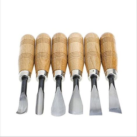 Set de 6 gouges à bois en acier au carbone – Poignées en bois confortables – Pour sculpture précise sur bois dur et teck