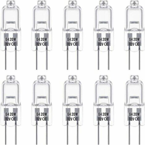 Ampoules Halogènes G4,12V 20W, Blanc Chaud 3000K, 350LM, Gradable, Transparente, Paquet de 10