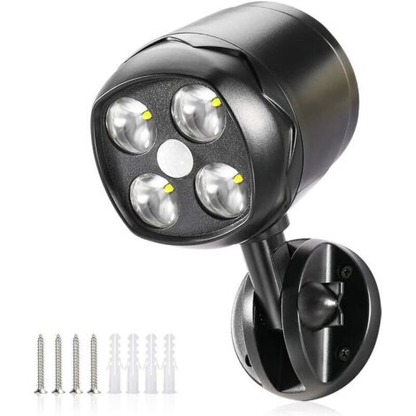 Lampe d'extérieur avec détecteur de mouvement, spot LED étanche IP65 batterie alimenté 600lm, détecteur de mouvement avec batterie flexibles pour jardin, allée, patio, entrée