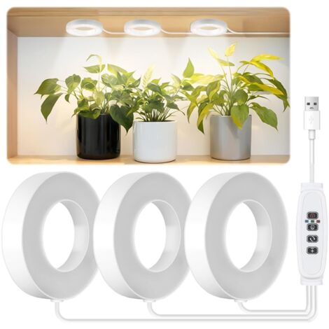 Lot de 3 lampes de croissance LED 144 LED à spectre complet – Minuterie 3/9/12 h – 10 niveaux de luminosité – 3 couleurs pour croissance optimale