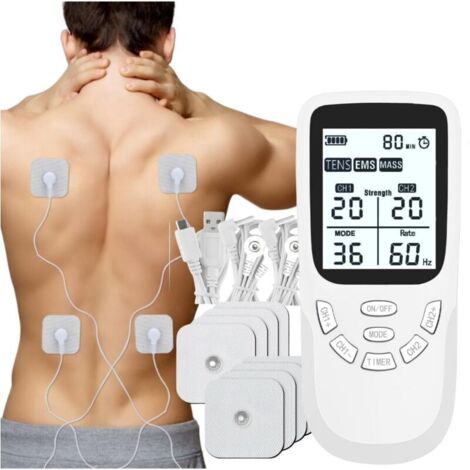 Electrostimulateur musculaire 3 EN 1 TENS EMS – 36 programmes de massage – 2 canaux indépendants – 8 électrodes incluses