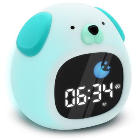 477537 Réveil Enfant Educatif Chien avec Veilleuse Fille Garcon - Affichage Horloge Numérique - Apprentissage Pedagogique Intelligent Jour Nuit - Sur Batterie Rechargeable USB-C