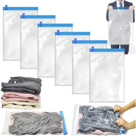 Lot de 6 sacs sous vide 60 x 40 cm – Compression manuelle pour vêtements – Résistants PA + PE – Étanchéité optimale contre l'humidité