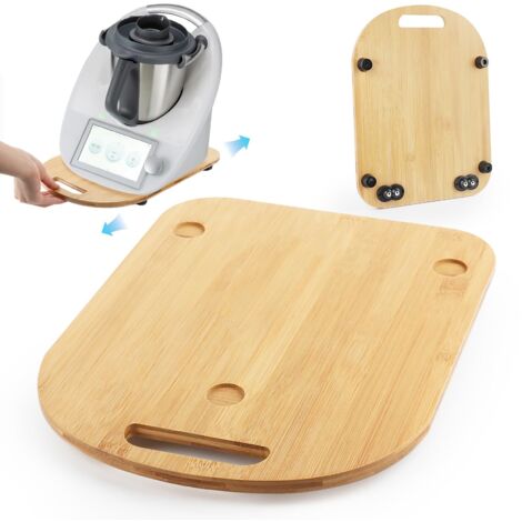 Planche à découper pour Thermomix TM5/TM6 – Bois bambou traité – Roulettes silencieuses – Poignées ergonomiques pour déplacement facile