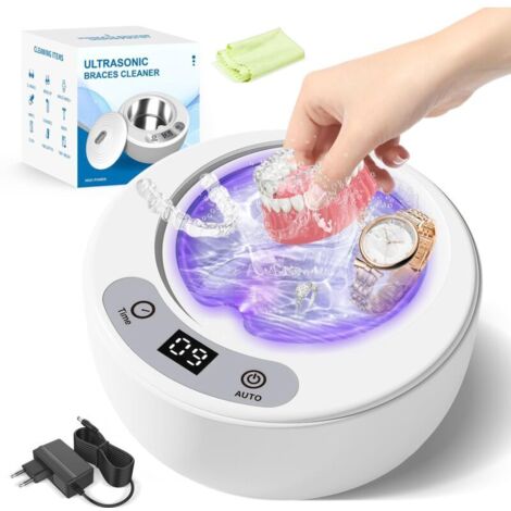 Nettoyeur à ultrasons 49000Hz – 5 modes de nettoyage – Lampe UV – 200ml pour prothèses dentaires et bijoux – Compact et silencieux