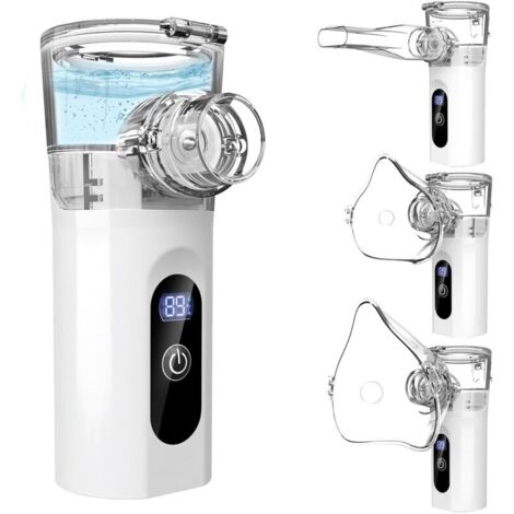 Appareil d\'inhalation nébuliseur portable pour adultes et enfants, silencieux, fonction de nettoyage automatique, rechargeable par USB C, avec 2 masques et 1 embout buccal, soulage les difficultés re