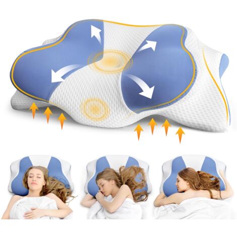 Oreiller cervical - Oreiller orthopédique pour les douleurs aux épaules et au cou, oreiller en mousse à mémoire de forme pour les personnes dormant sur le ventre, le dos et le côté, oreiller ergonomiq