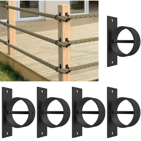 Lot de 5 supports de corde en acier inoxydable 304 – 5 cm avec vis transversales – Revêtement poudre noire antirouille – Pour garde-corps et clôtures
