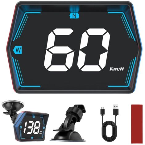 Compteur de Vitesse Numérique Universel de voiture HUD Affichage KMH/MPH, Head Up Display Auto HUD avec GPS + double puce Beidou, Alerte de Vitesse, Boussole, USB Plug and Play